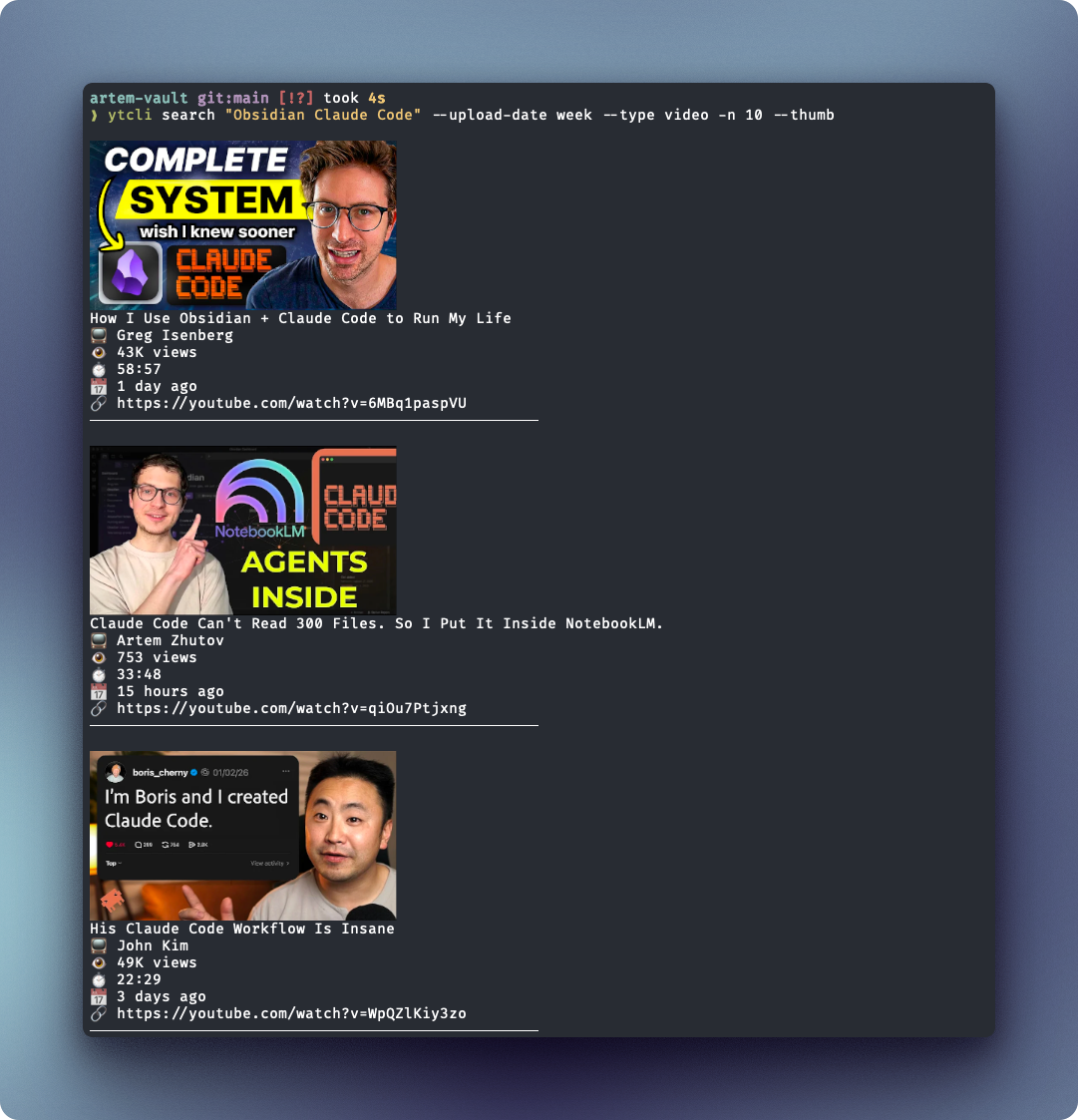 Searching YouTube from terminal with ytcli