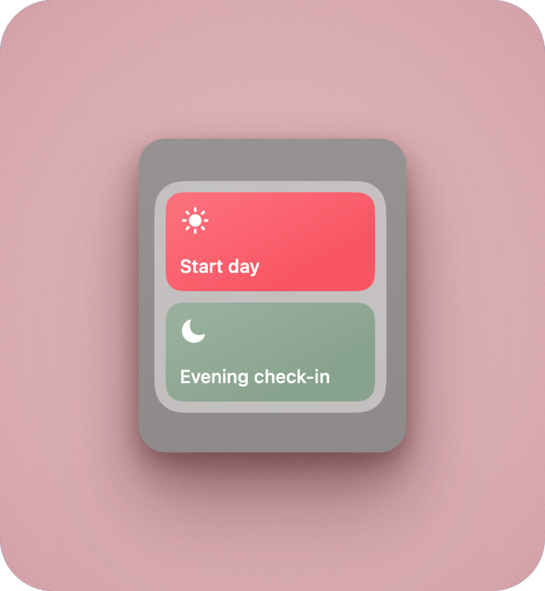 macOS Shortcut interface showing the Start day shortcut configuration